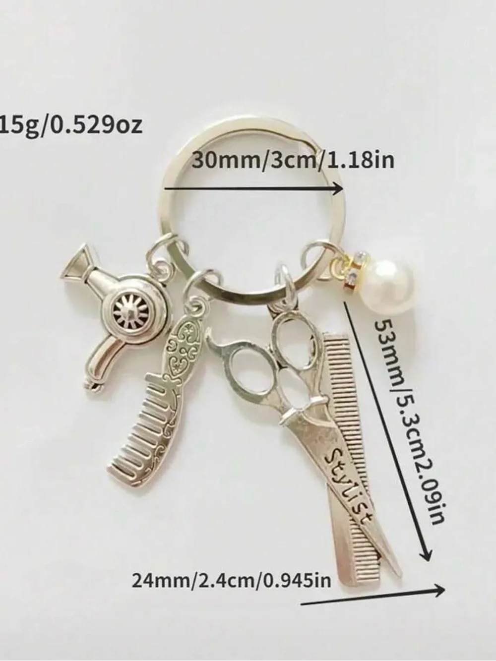 Source Unknown Silver and White Stylist Scissors & Comb Keychain